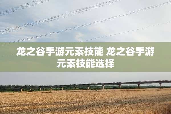龙之谷手游元素技能 龙之谷手游元素技能选择