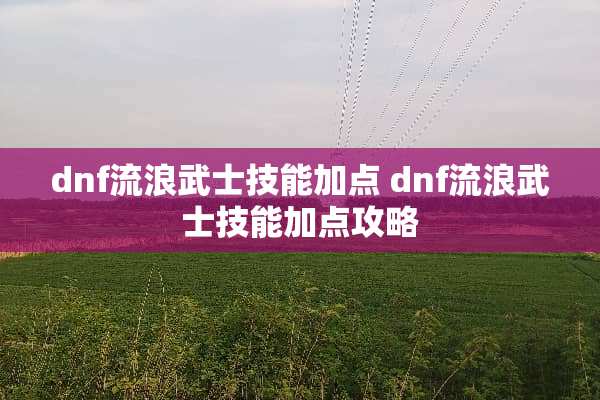 dnf流浪武士技能加点 dnf流浪武士技能加点攻略