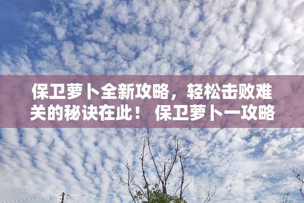 保卫萝卜全新攻略，轻松击败难关的秘诀在此！ 保卫萝卜一攻略
