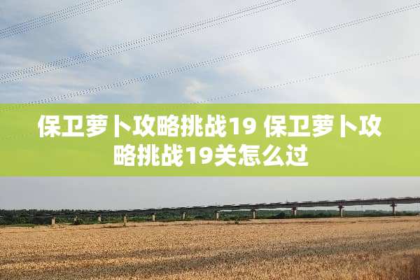 保卫萝卜攻略挑战19 保卫萝卜攻略挑战19关怎么过