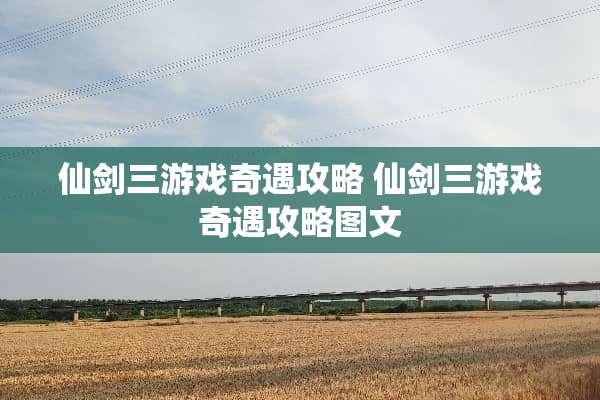 仙剑三游戏奇遇攻略 仙剑三游戏奇遇攻略图文