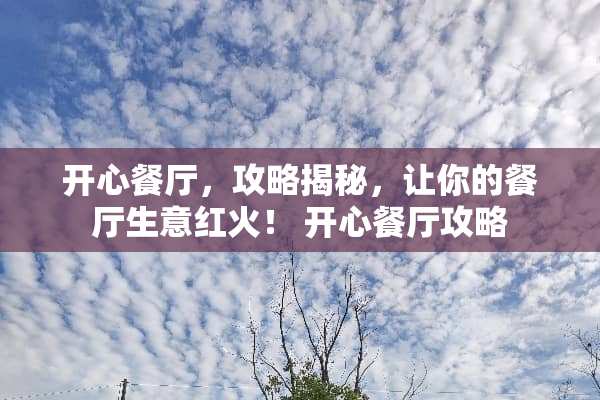 开心餐厅，攻略揭秘，让你的餐厅生意红火！ 开心餐厅攻略
