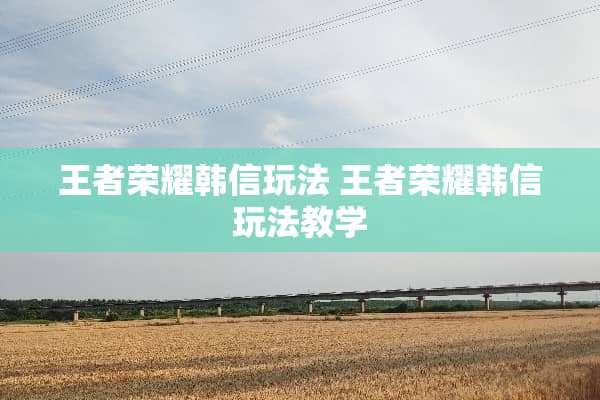 王者荣耀韩信玩法 王者荣耀韩信玩法教学