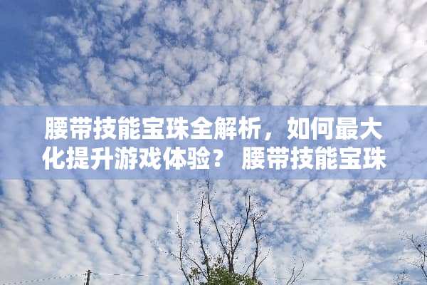 腰带技能宝珠全解析，如何最大化提升游戏体验？ 腰带技能宝珠