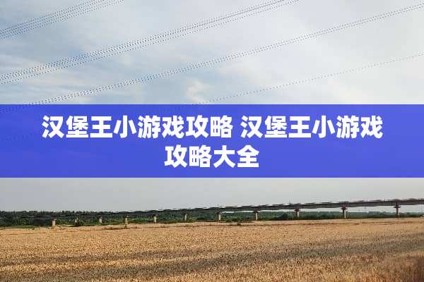 汉堡王小游戏攻略 汉堡王小游戏攻略大全