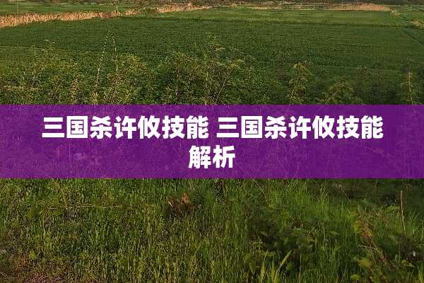 三国杀许攸技能 三国杀许攸技能解析