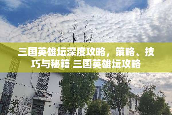 三国英雄坛深度攻略，策略、技巧与秘籍 三国英雄坛攻略