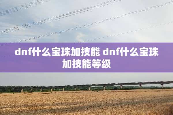 dnf什么宝珠加技能 dnf什么宝珠加技能等级