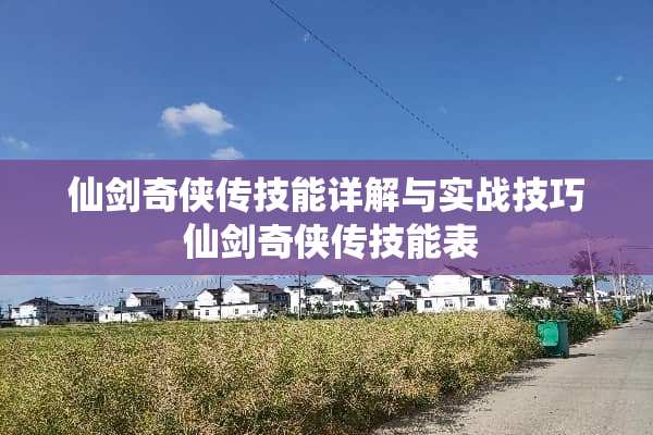 仙剑奇侠传技能详解与实战技巧 仙剑奇侠传技能表