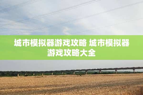 城市模拟器游戏攻略 城市模拟器游戏攻略大全