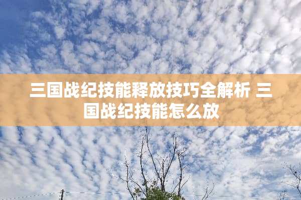 三国战纪技能释放技巧全解析 三国战纪技能怎么放