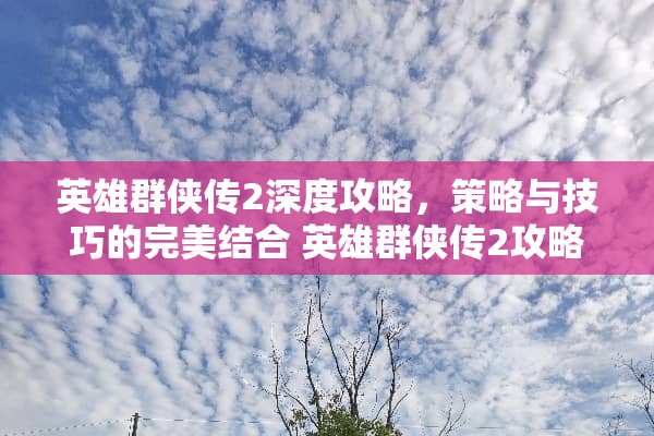 英雄群侠传2深度攻略，策略与技巧的完美结合 英雄群侠传2攻略