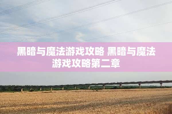 黑暗与魔法游戏攻略 黑暗与魔法游戏攻略第二章