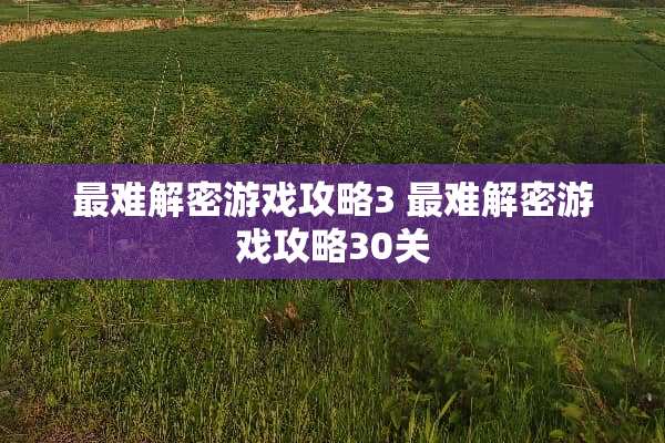 最难解密游戏攻略3 最难解密游戏攻略30关