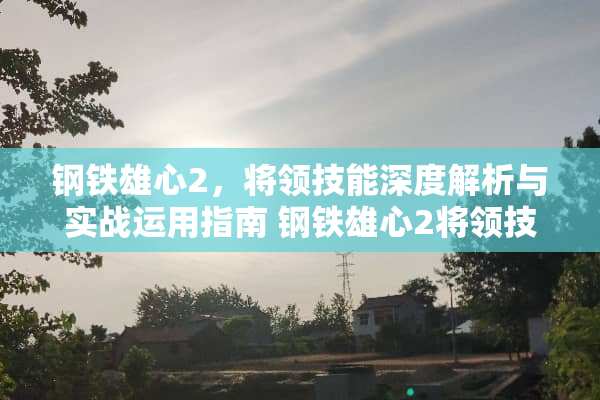 钢铁雄心2，将领技能深度解析与实战运用指南 钢铁雄心2将领技能
