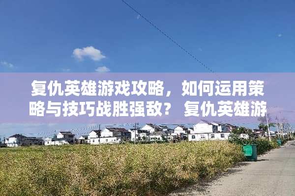 复仇英雄游戏攻略，如何运用策略与技巧战胜强敌？ 复仇英雄游戏攻略