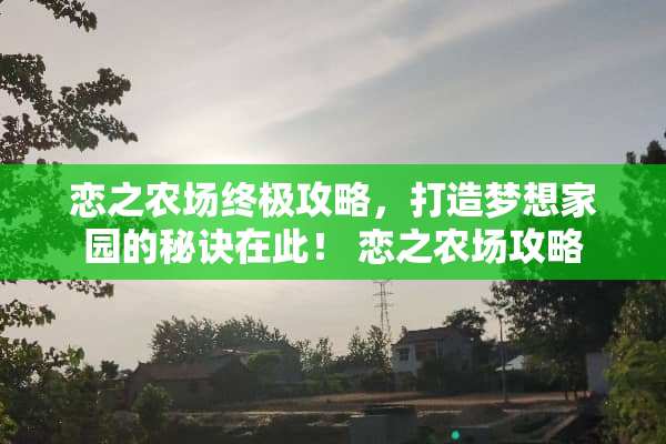 恋之农场终极攻略，打造梦想家园的秘诀在此！ 恋之农场攻略