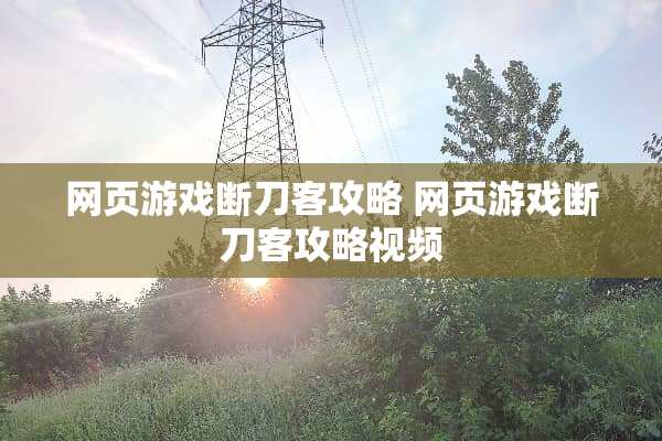 网页游戏断刀客攻略 网页游戏断刀客攻略视频
