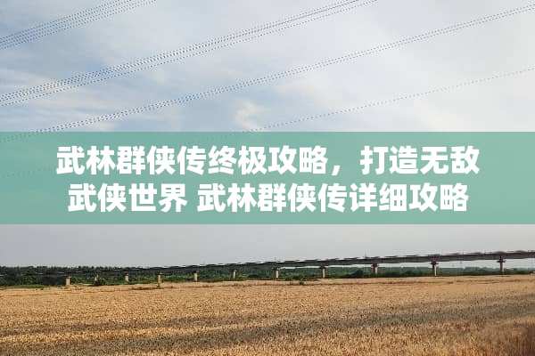 武林群侠传终极攻略，打造无敌武侠世界 武林群侠传详细攻略