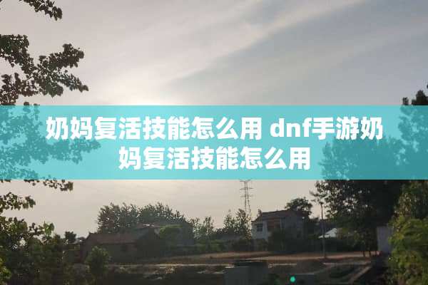 奶妈**技能怎么用 dnf手游奶妈**技能怎么用