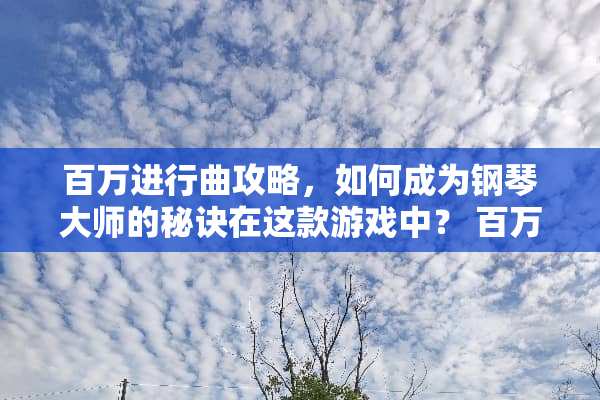 百万进行曲攻略，如何成为钢琴大师的秘诀在这款游戏中？ 百万进行曲攻略