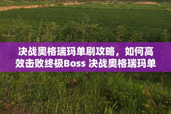 决战奥格瑞玛单刷攻略，如何高效击败终极Boss 决战奥格瑞玛单刷攻略