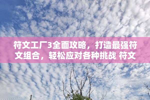符文工厂3全面攻略，打造最强符文组合，轻松应对各种挑战 符文工厂3攻略