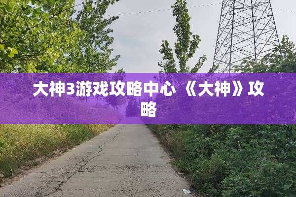 大神3游戏攻略中心 《大神》攻略