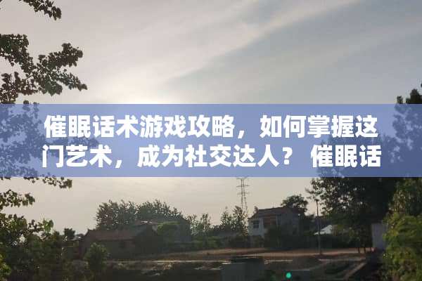 **话术游戏攻略，如何掌握这门艺术，成为社交达人？ **话术游戏攻略