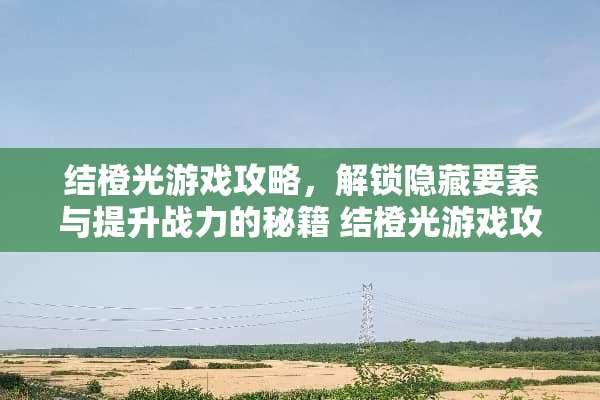 结橙光游戏攻略，解锁隐藏要素与提升战力的秘籍 结橙光游戏攻略
