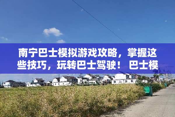 南宁巴士模拟游戏攻略，掌握这些技巧，玩转巴士驾驶！ 巴士模拟游戏攻略南宁