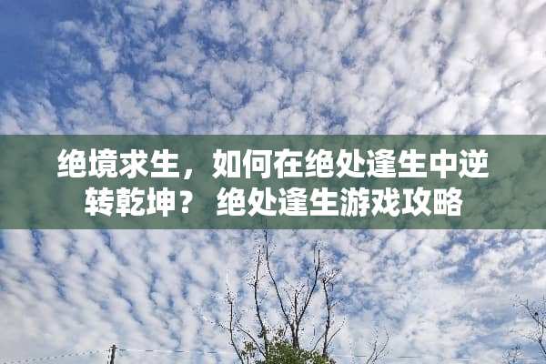绝境求生，如何在绝处逢生中逆转乾坤？ 绝处逢生游戏攻略