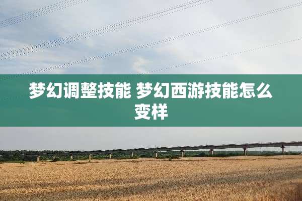 梦幻调整技能 梦幻西游技能怎么变样