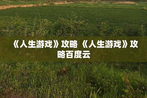《人生游戏》攻略 《人生游戏》攻略百度云