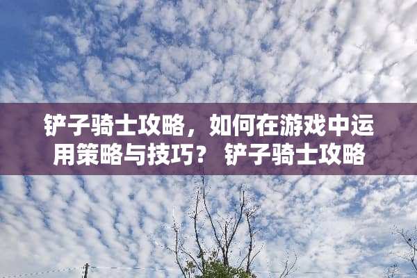 铲子骑士攻略，如何在游戏中运用策略与技巧？ 铲子骑士攻略