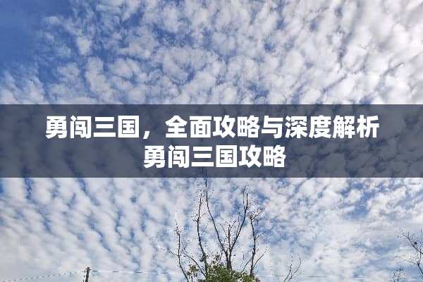 勇闯三国，全面攻略与深度解析 勇闯三国攻略