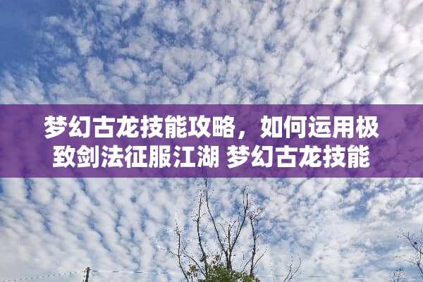 梦幻古龙技能攻略，如何运用极致剑法征服江湖 梦幻古龙技能