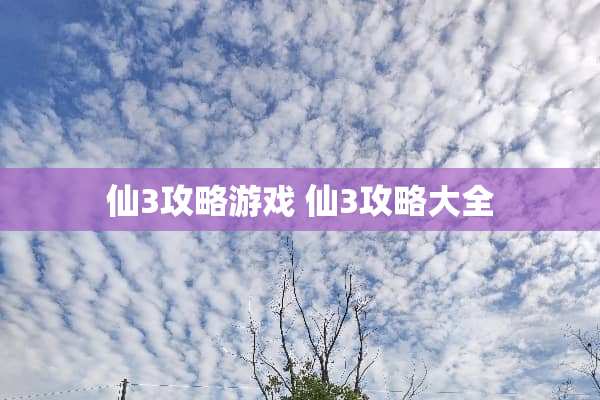 仙3攻略游戏 仙3攻略大全