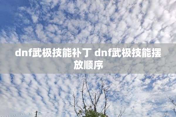 dnf武极技能补丁 dnf武极技能摆放顺序