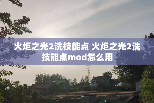 火炬之光2洗技能点 火炬之光2洗技能点mod怎么用