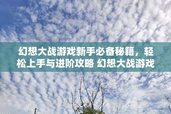 幻想大战游戏新手必备秘籍，轻松上手与进阶攻略 幻想大战游戏小攻略