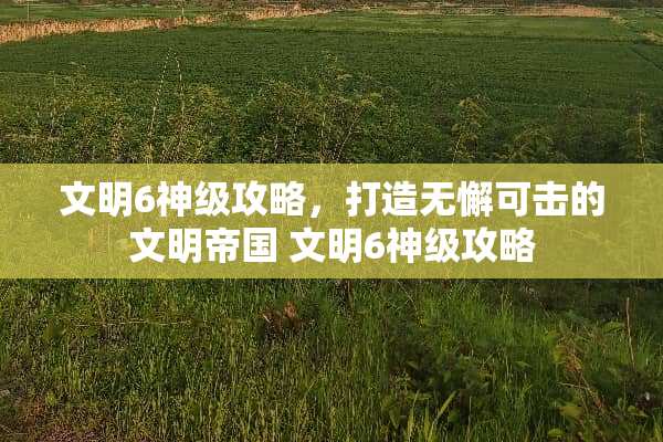 文明6神级攻略，打造无懈可击的文明帝国 文明6神级攻略