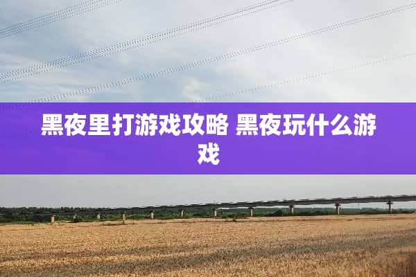 黑夜里打游戏攻略 黑夜玩什么游戏