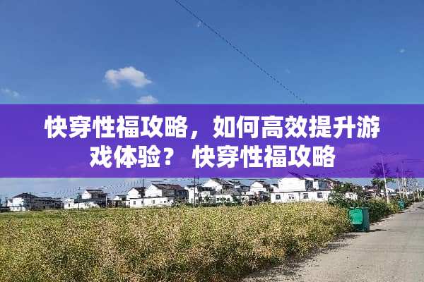 快穿**攻略，如何高效提升游戏体验？ 快穿**攻略