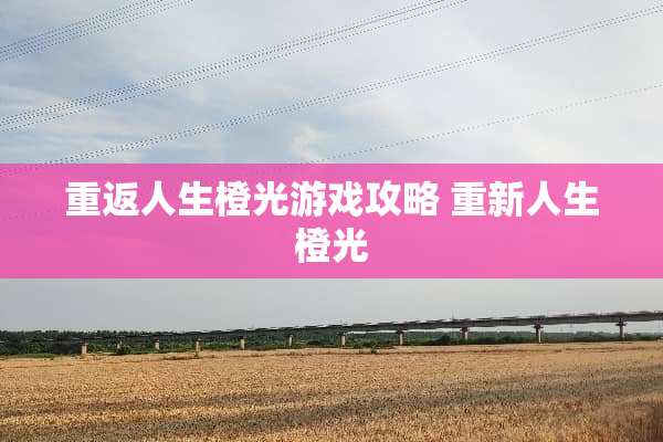 重返人生橙光游戏攻略 重新人生橙光