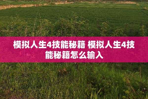 模拟人生4技能秘籍 模拟人生4技能秘籍怎么输入