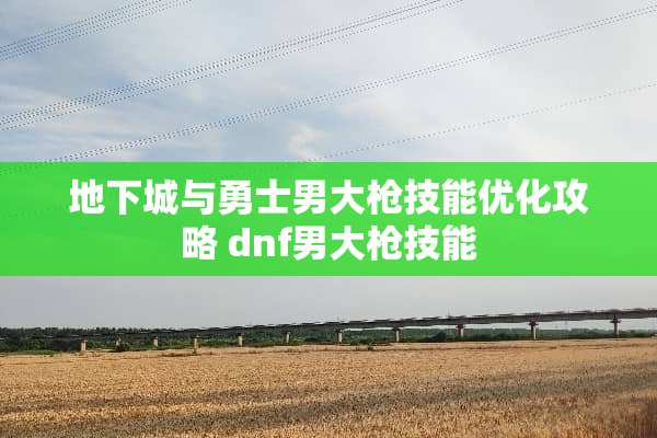 **城与勇士男大*技能优化攻略 dnf男大*技能