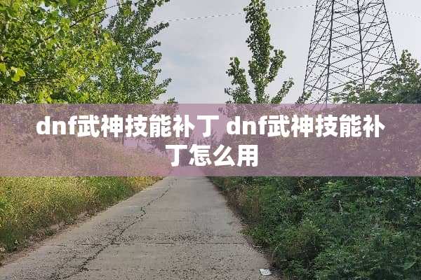 dnf武神技能补丁 dnf武神技能补丁怎么用