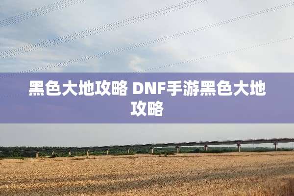 黑色大地攻略 DNF手游黑色大地攻略