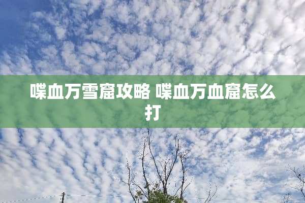 喋血万雪窟攻略 喋血万血窟怎么打